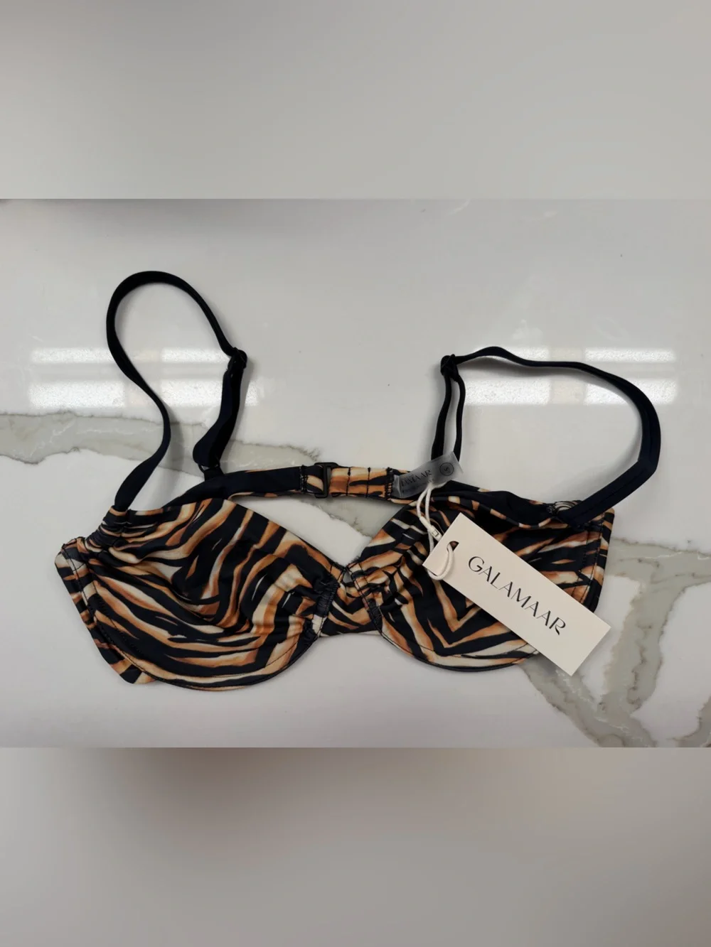Underwire Tiger-Print Bikini Top in Black and Brown